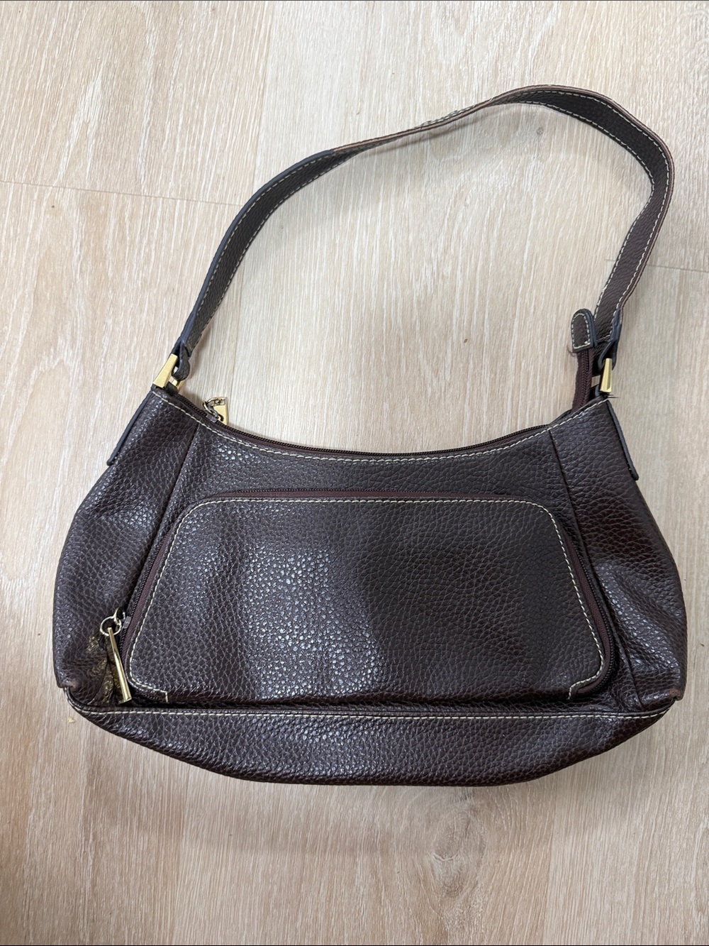 villager Y2K Chocolate Brown Pebbled Leather Shoulder Bag